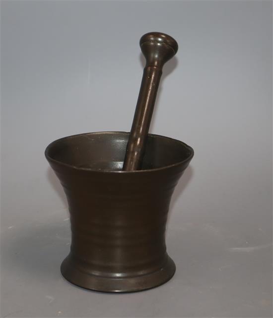 A 17th century Continental bell metal mortar and pestle